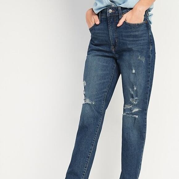 Old Navy O.G. Straight High Rise Distressed Blue Jeans in Margdes, Size 0 - Picture 1 of 9